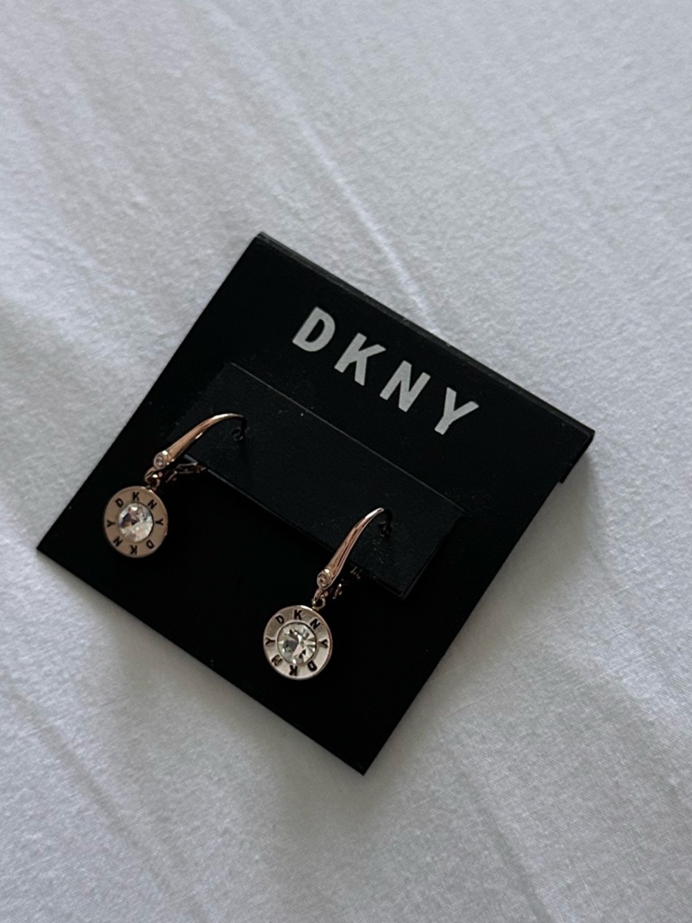 DKNY Rose Gold Tone Drop Earrings with Crystal Accent